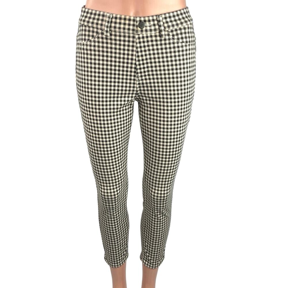 Uniqlo Black White Gingham Check Mid Rise Skinny Stretch Pockets Ankle Pants S